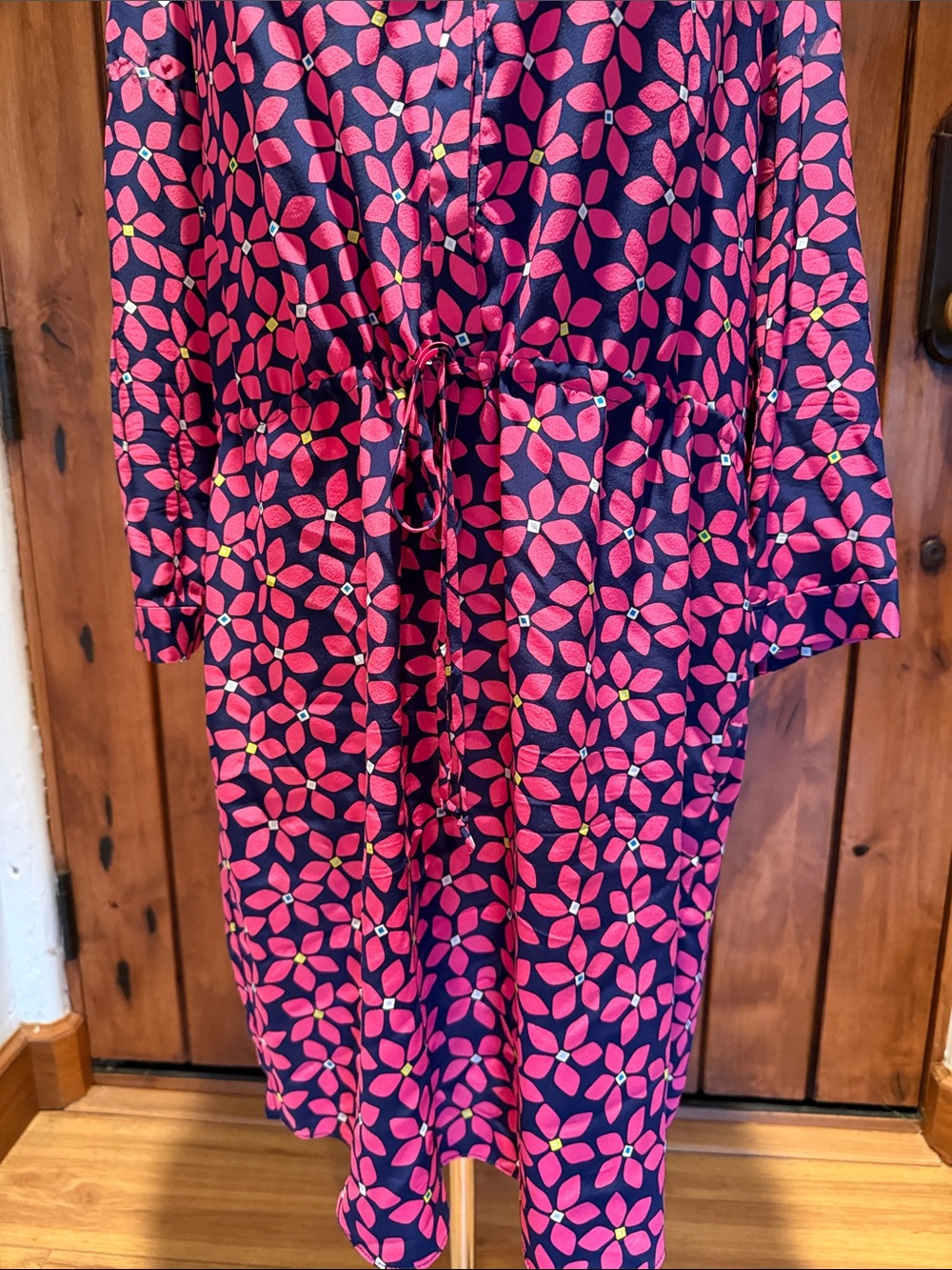 DVF Diane von Furstenberg Freya Silk Dress Pink Navy Floral Drawstring - Picture 7 of 12
